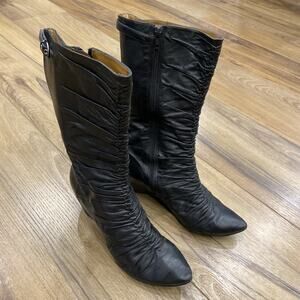 Biviel Black Leather Roughed Boot Size EU E9 US 8 Hidden Wedge Heel